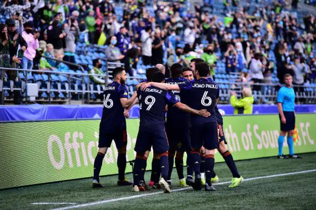 Seattle Sounders FC celebrates a goal