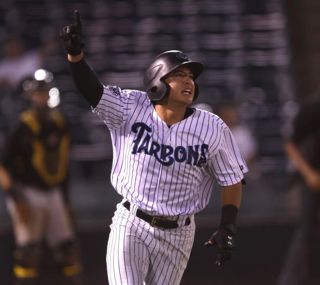 Anthony Volpe of the Tampa Tarpons watches a home run