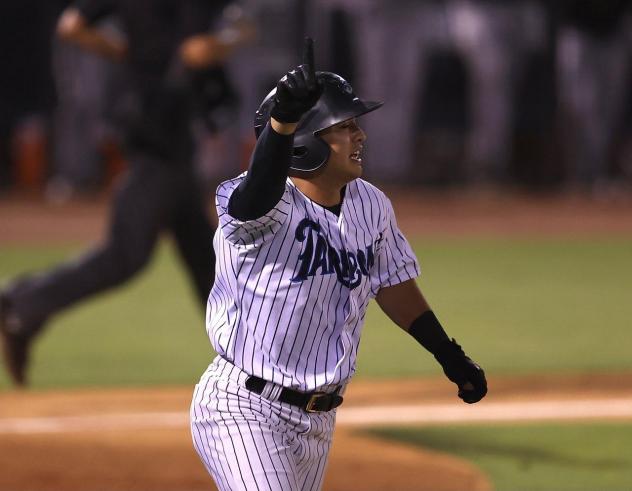 Anthony Volpe of the Tampa Tarpons reacts after a home run