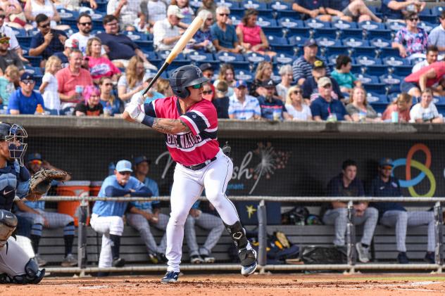 Peyton Burdick at bat for the Pensacola Blue Wahoos