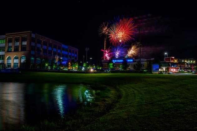 Fireworks over Blue Wahoos Stadium, home of the Pensacola Blue Wahoos