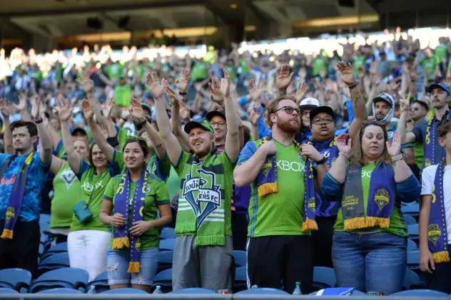 Seattle Sounders FC fans cheer on their team