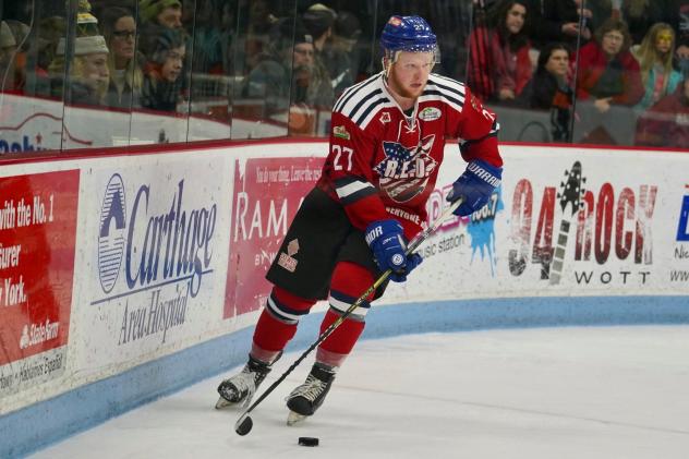 Defenseman Kyle Powell with the Watertown Wolves
