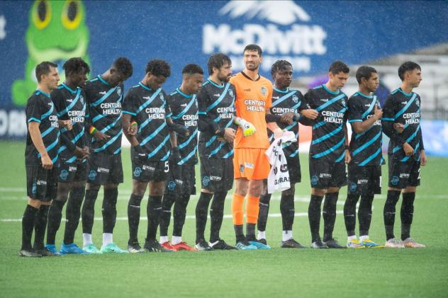 Colorado Springs Switchbacks FC lineup in the rain vs. New Mexico United