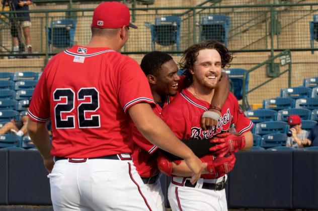 Rome Braves congratulate Jesse Franklin V on his game-winning home run