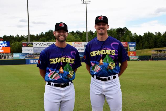 Hickory Crawdads in their SpongeBob SquarePants Night jerseys