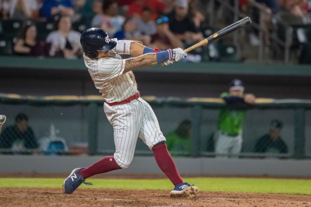Jan Hernandez of the Kansas City Monarchs hits his 17th home run of the season