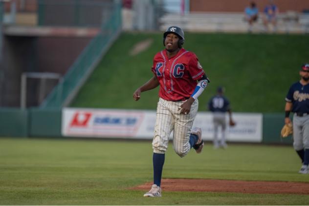 Kansas City Monarchs DH Gabby Guerrero rounds the bases after his home run in the third inning against Kane County