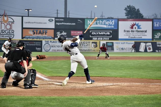 Isiah Gilliam launches a ball for the Somerset Patriots