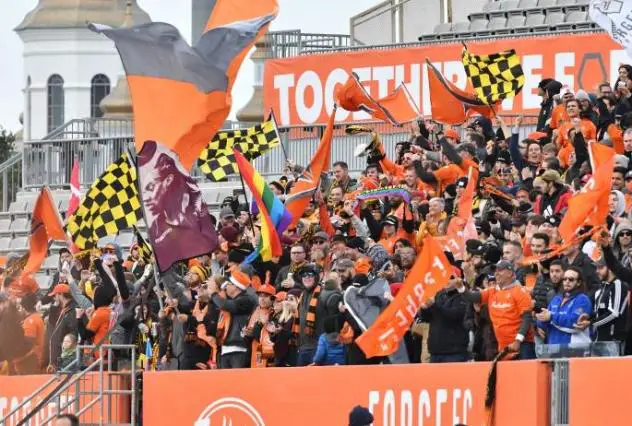 Forge FC fans cheer on the team