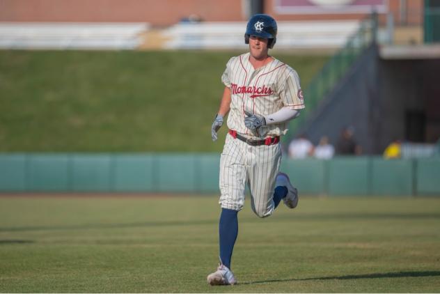 Casey Gillaspie of the Kansas City Monarchs rounds the bases after a two run home run