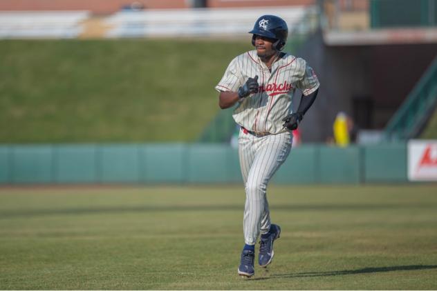 Darnell Sweeney of the Kansas City Monarchs rounds the bases after a two-run home run