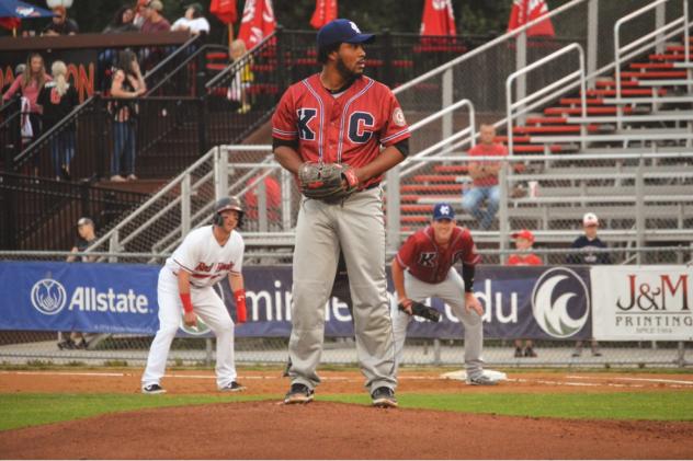 Kansas City Monarchs pitcher Keyvius Sampson on the mound against Fargo-Moorhead at Newman Outdoor Stadium