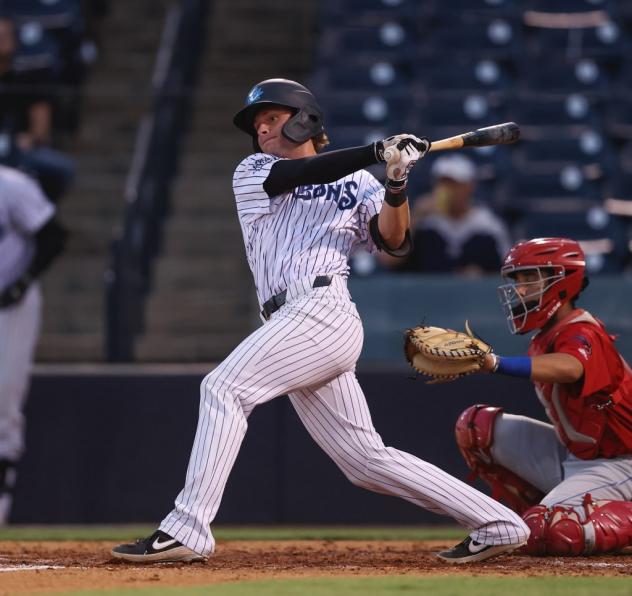 Ben Cowles with a big swing for the Tampa Tarpons