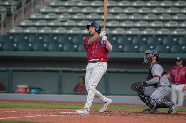 Kansas City Monarchs Casey Gillaspie hits a two run home run against Sioux City