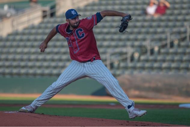 Kansas City Monarchs pitcher Justin Donatella delivers against Sioux City
