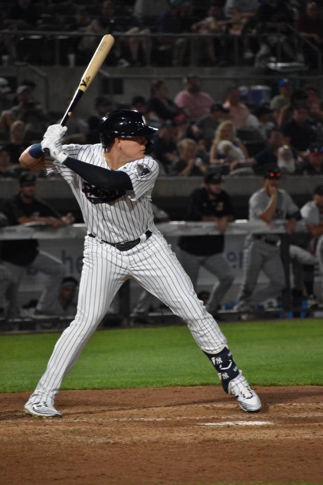 Gio Urshela at bat for the Somerset Patriots