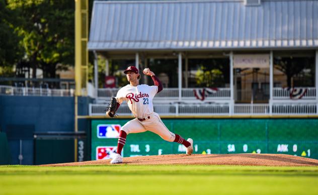 Jake Latz pitching for the Frisco RoughRiders