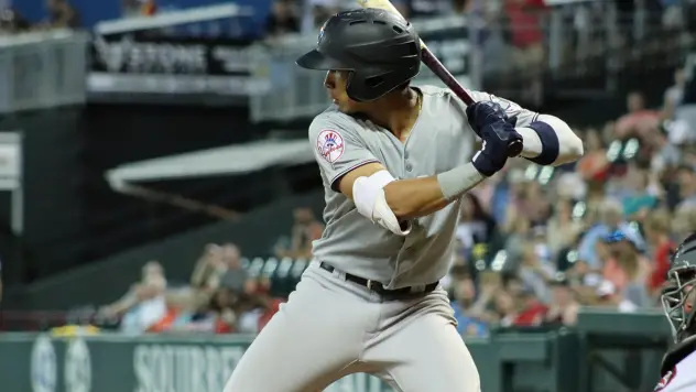 Oswaldo Cabrera at bat for the Somerset Patriots