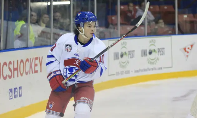 Forward Joey Strada with the Des Moines Buccaneers