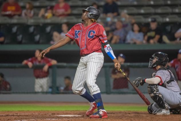 Gaby Guerrero of the Kansas City Monarchs hits a home run