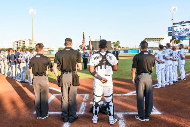 Pensacola Blue Wahoos pause for the National Anthem on 9/11