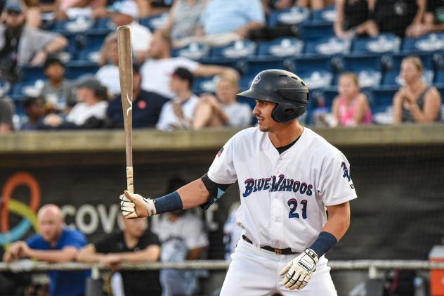 JJ Bleday at bat for the Pensacola Blue Wahoos