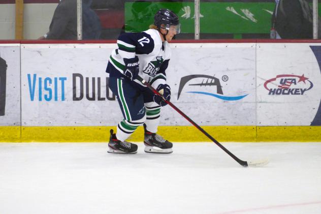 North Iowa Bulls forward Max Scott warms up on the ice ahead of Thursday's 4-1 loss