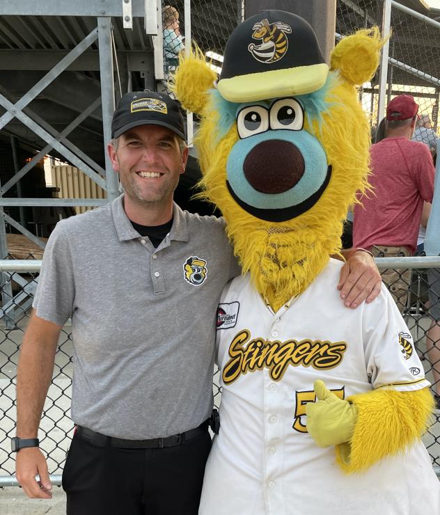 Willmar Stingers General Manager Nick McCallum and mascot Barry