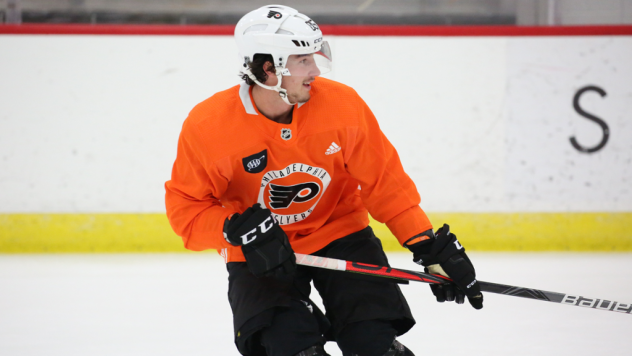 Peterborough Petes forward J.R. Avon skating with the Philadelphia Flyers