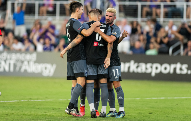 Louisville City FC celebrates a goal