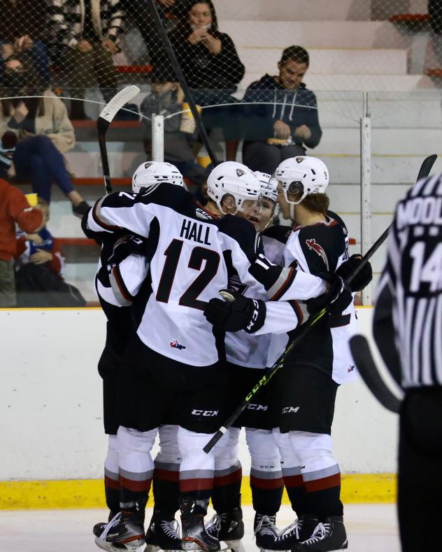 Vancouver Giants celebrate a goal against the Prince George Cougars