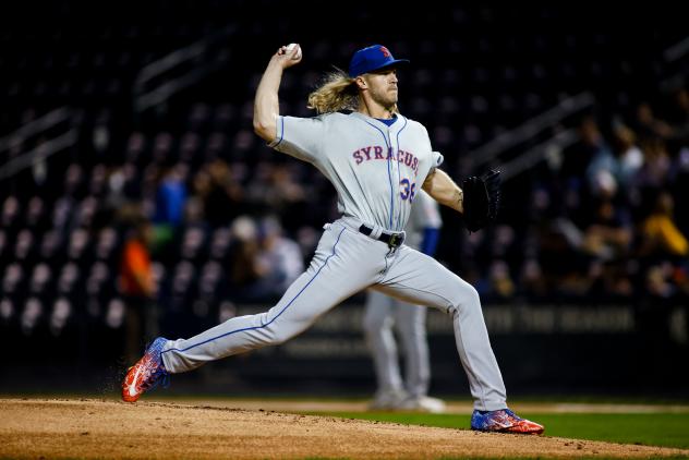 Noah Syndergaard struck out two batters and pitched a scoreless inning in a Major League rehab assignment with the Syracuse Mets