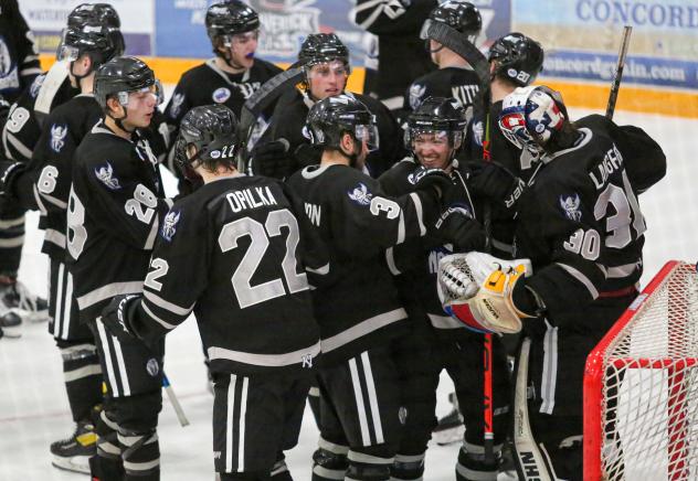St. Cloud Norsemen celebrate a win against the Aberdeen Wings