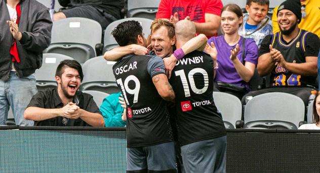 Louisville City FC celebrates a goal