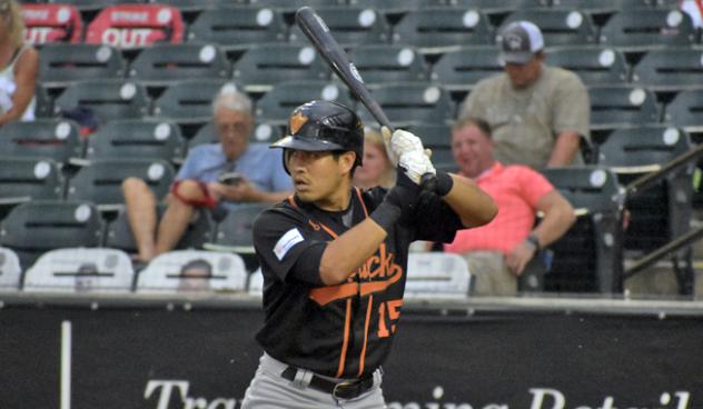 Ramon Flores at bat for the Long Island Ducks