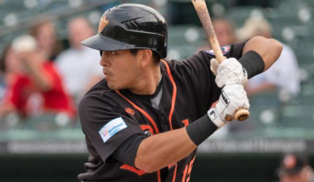 Ramon Flores at bat for the Long Island Ducks