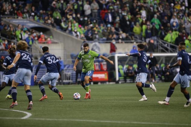 Seattle Sounders FC forward Will Bruin vs. Vancouver Whitecaps FC