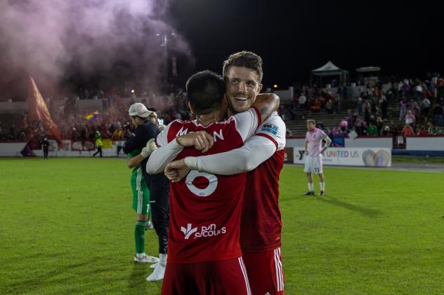 Richmond Kickers celebrate a win against Forward Madison FC