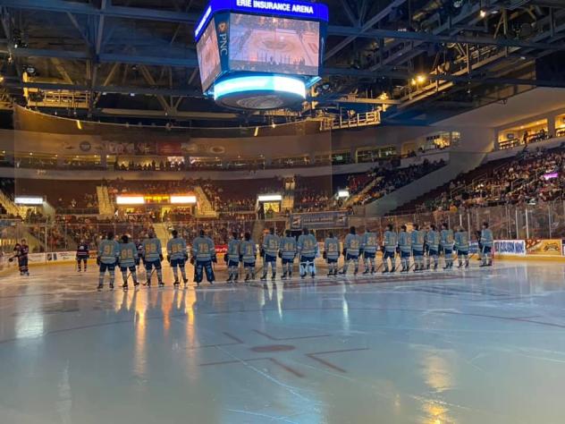 Erie Otters line up before their home crowd