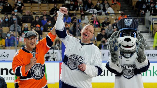 Worcester Railers emcee Adam Webster crowns Joey Chestnut the Champion