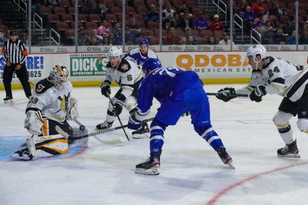 Wichita Thunder forward Peter Crinella shoots against the Wheeling Nailers