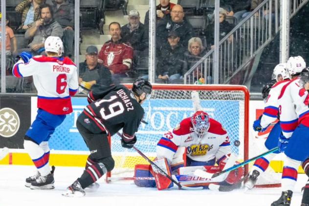 Red Deer Rebels centre Kai Uchacz takes a shot vs. the Edmonton Oil Kings