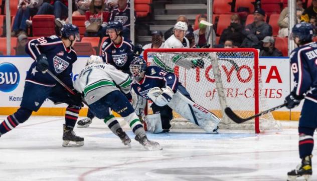 Tri-City Americans goaltender Talyn Boyko vs. the Seattle Thunderbirds