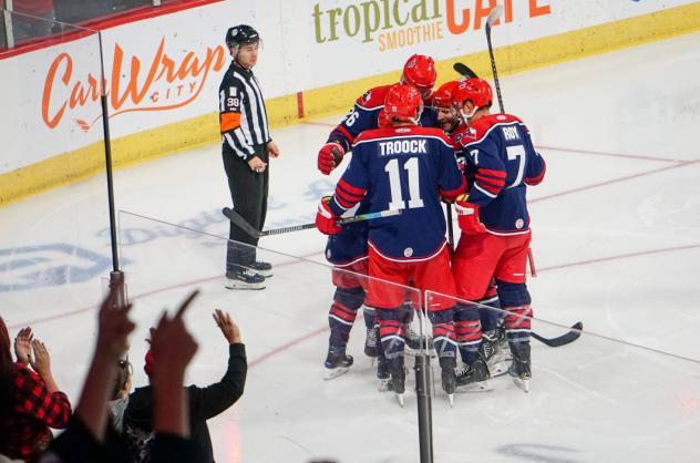 Allen Americans celebrate a goal vs. the Utah Grizzlies
