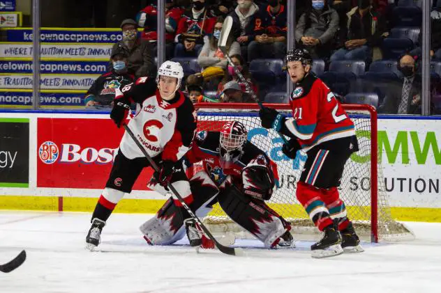 Prince George Cougars left wing Jonny Hooker vs. the Kelowna Rockets