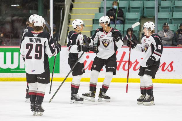 Vancouver Giants celebrate a goal against the Prince George Cougars