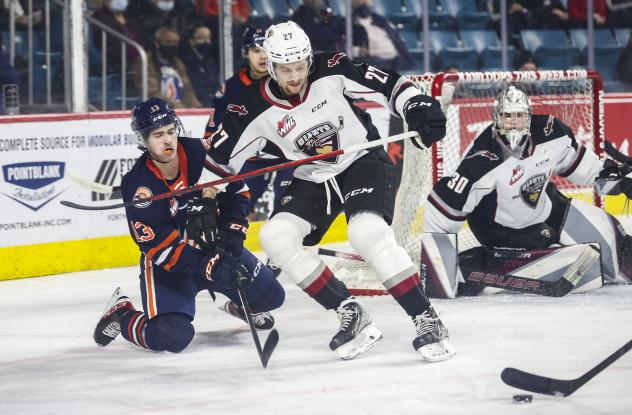 Vancouver Giants defenceman Alex Cotton vs. the Kamloops Blazers