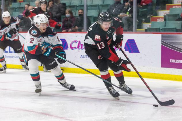 Prince George Cougars centre Koehn Ziemmer vs. the Kelowna Rockets