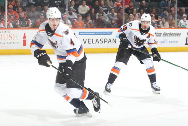 Lehigh Valley Phantoms defenseman Egor Zamula (left)